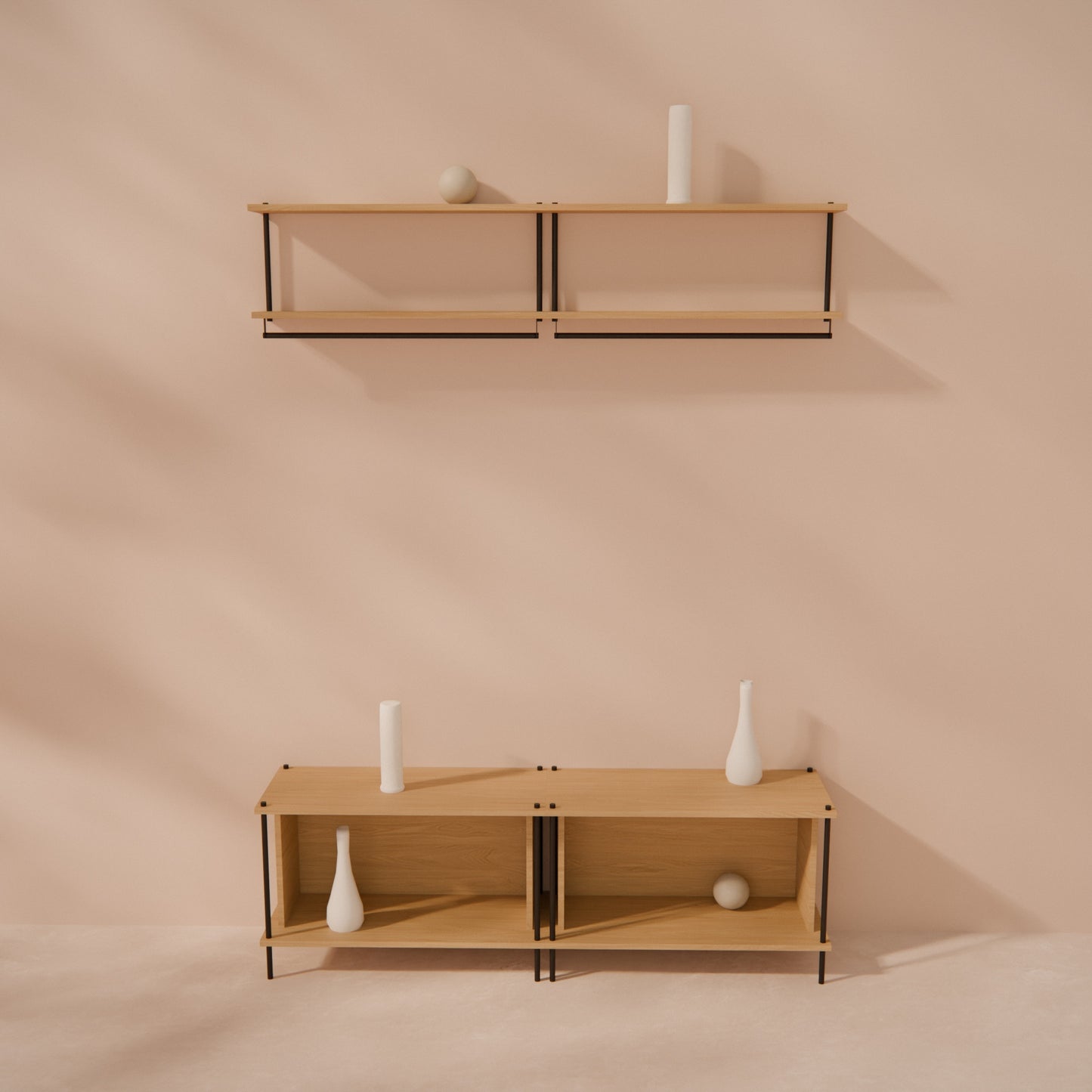 oak-wardrobe-combo-150cm-coat-rail-shoe-bench -- Raumansicht