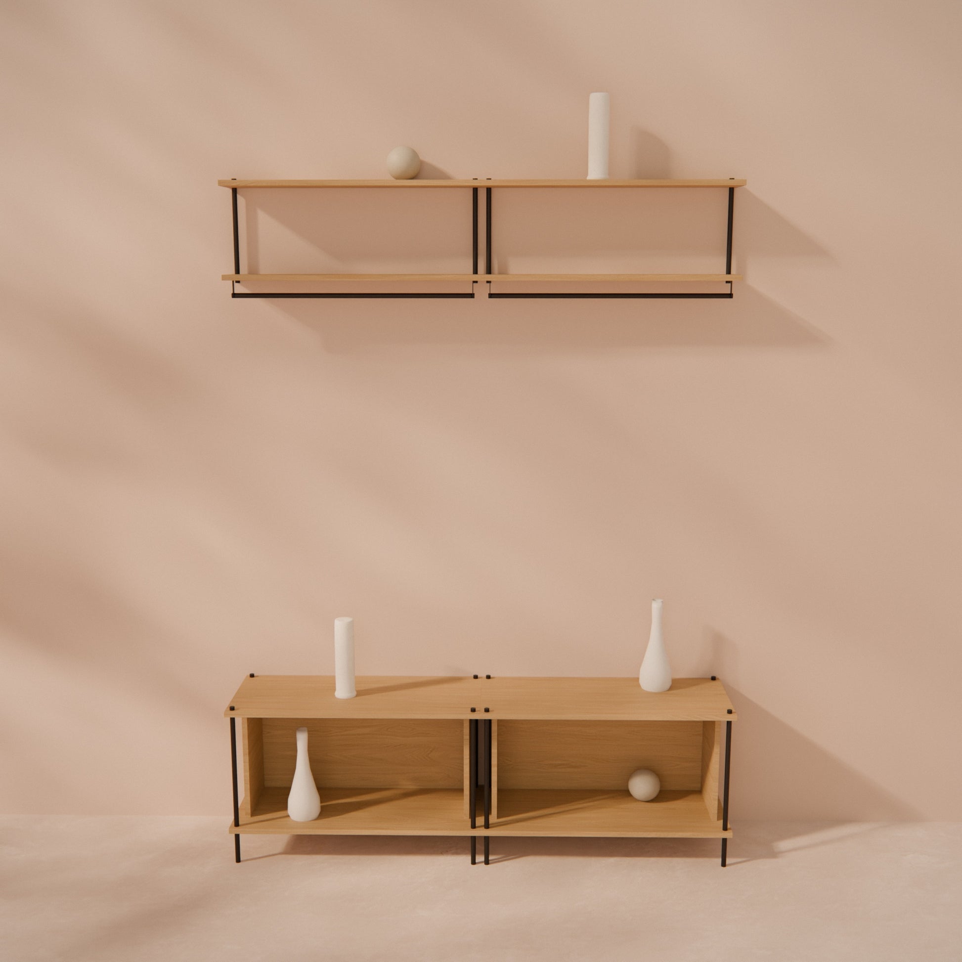 oak-wardrobe-combo-150cm-coat-rail-shoe-bench -- Raumansicht