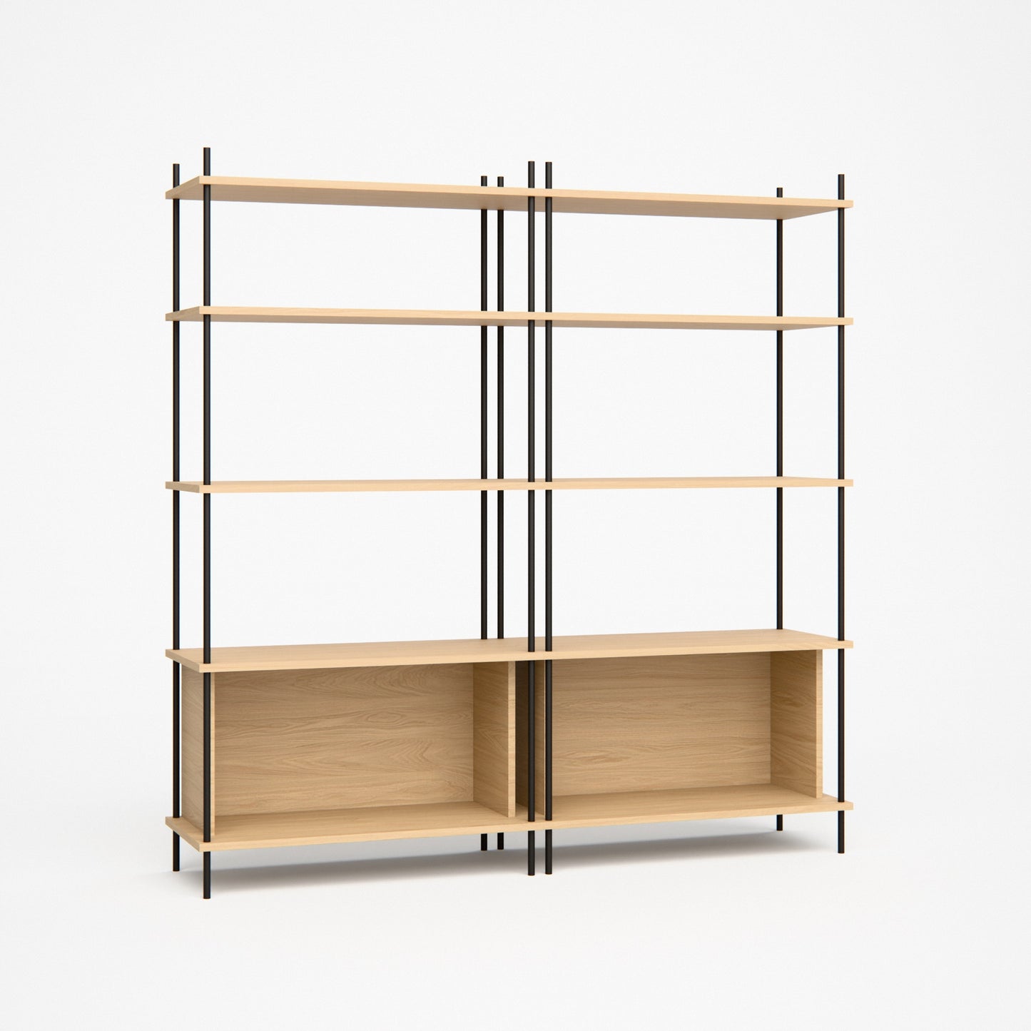 oak-bookshelf-150x154cm-two-closed-boxes -- Studioansicht