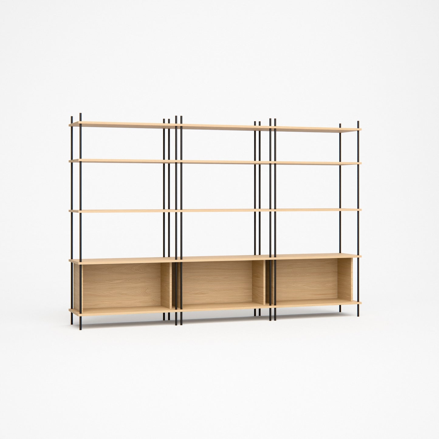 oak-bookshelf-225x154cm-three-closed-boxes -- Studioansicht