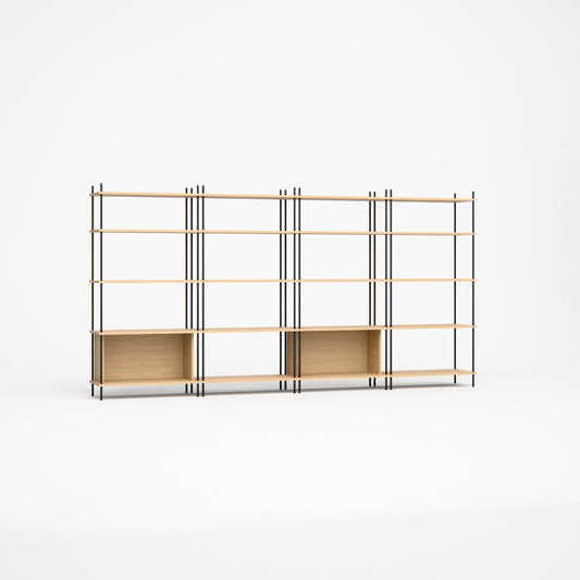 oak-bookshelf-300x154cm-alternating-boxes -- Studioansicht