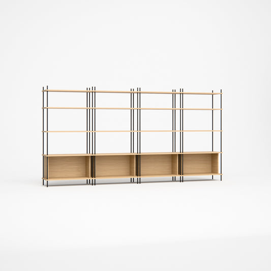 oak-bookshelf-300x154cm-four-closed-boxes -- Studioansicht