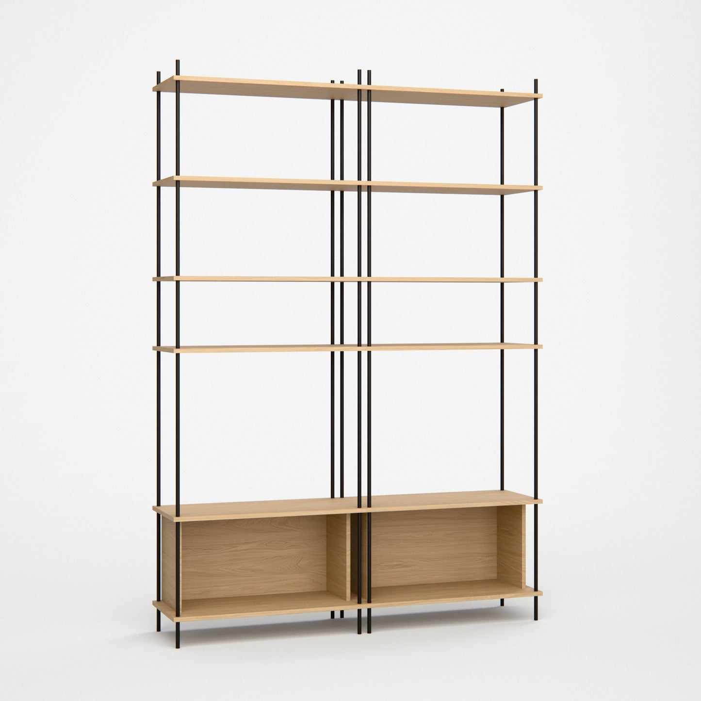 oak-library-bookshelf-216-cm-double-section-h2h2-bundle -- Studioansicht
