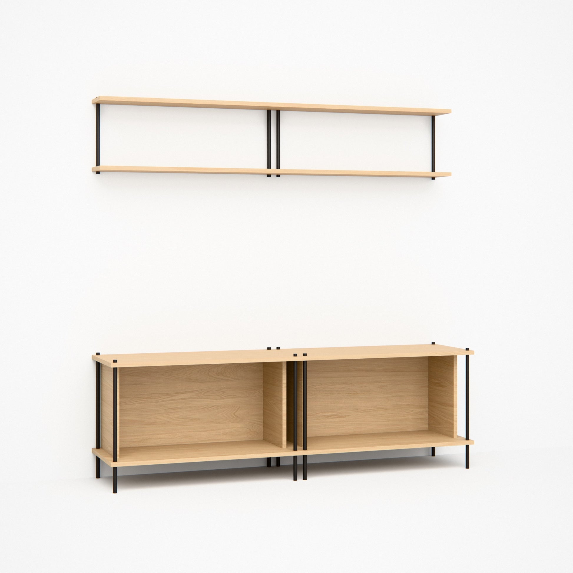 oak-media-combo-150cm-tv-bench-floating-shelf -- Studioansicht