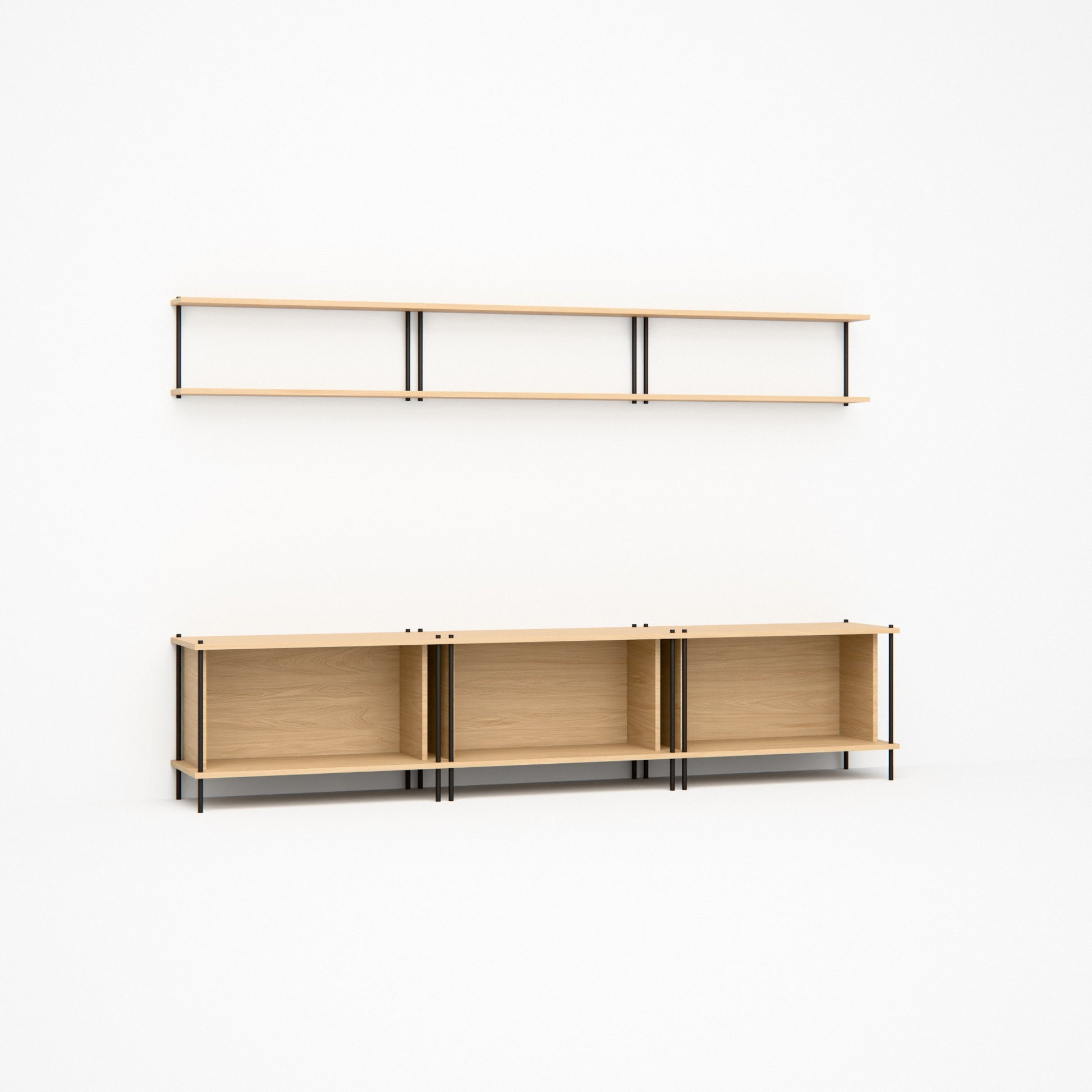oak-media-combo-225cm-tv-bench-floating-shelf -- Studioansicht