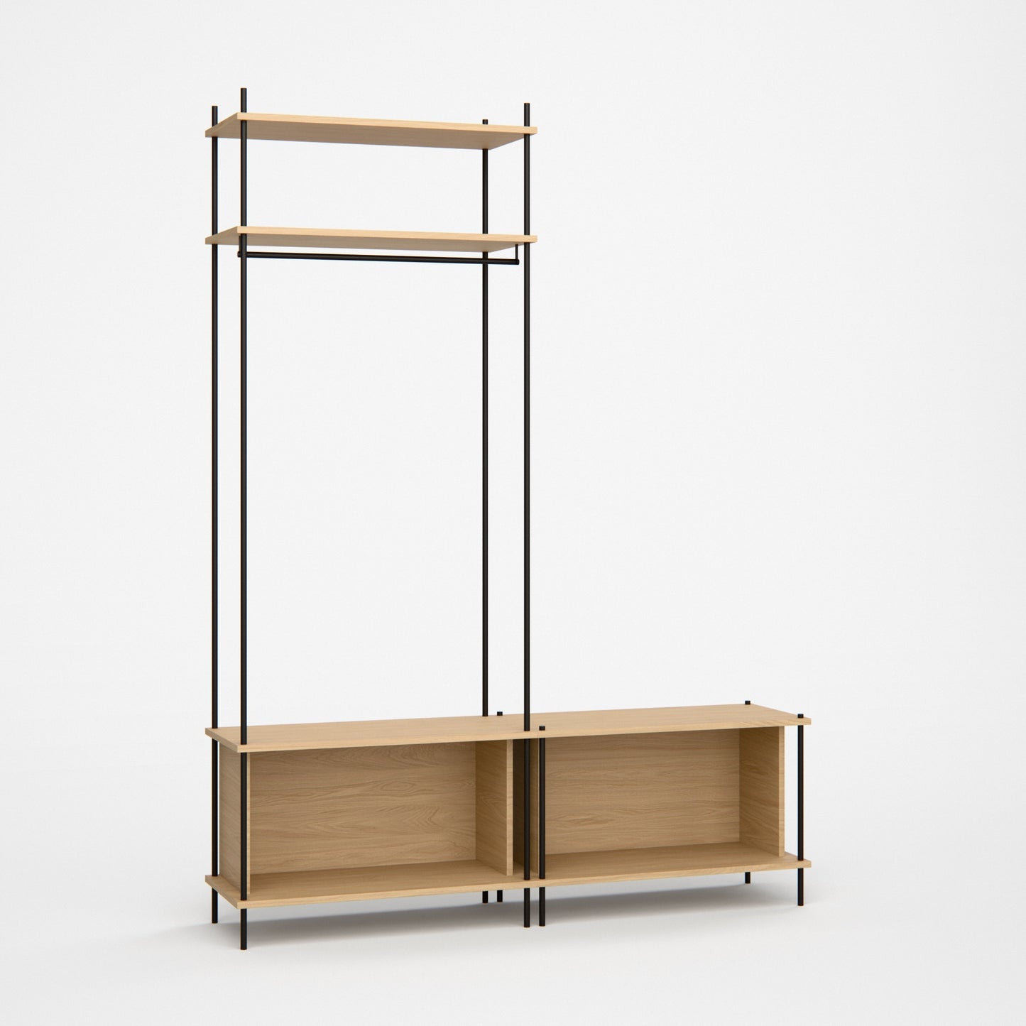 oak-wardrobe-with-shoe-bench-204-cm-standing-l1h1 -- Studioansicht